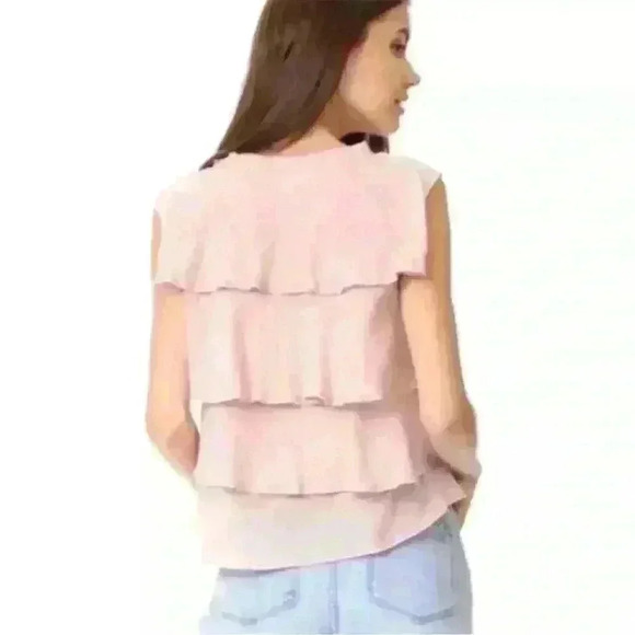 AMO Cotton Texture Ruffled Tank Light Oversized Pink Sleeveless Top Size Medium - Picture 3 of 7